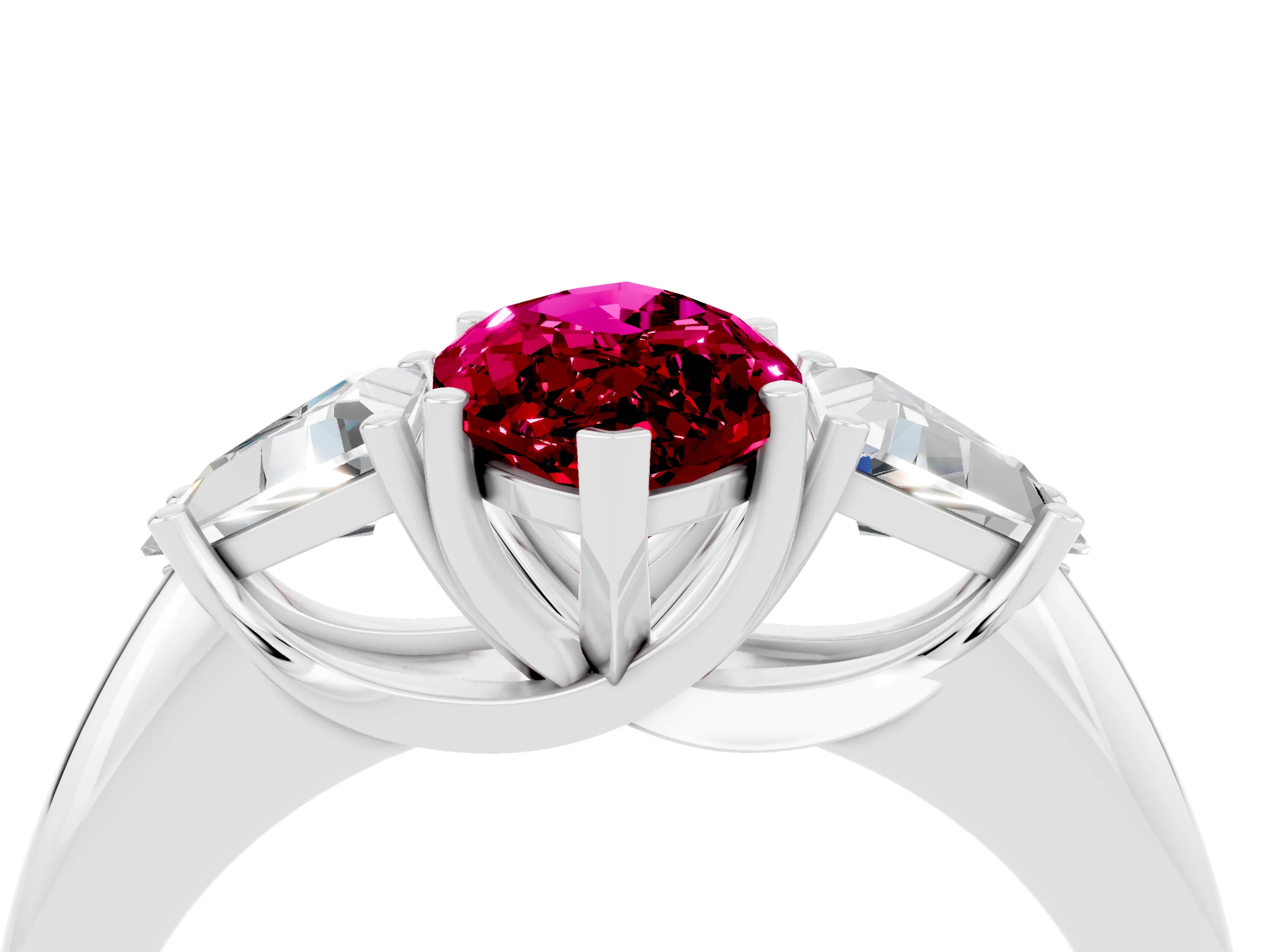 White gold Three-Stone Marquise Cut Cut Diamond Ring with Trillion Side Stones and Four-Prong Setting_4