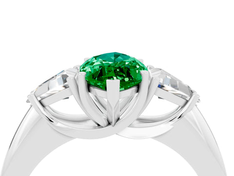 White gold Three-Stone Marquise Cut Cut Diamond Ring with Trillion Side Stones and Four-Prong Setting_4