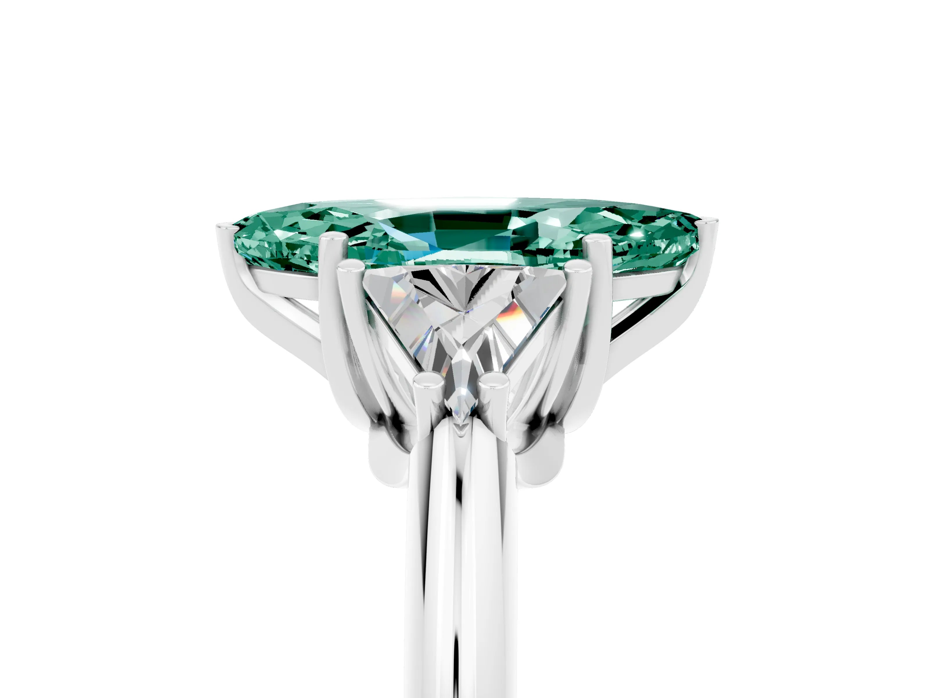 White gold Three-Stone Marquise Cut Cut Diamond Ring with Trillion Side Stones and Four-Prong Setting_5