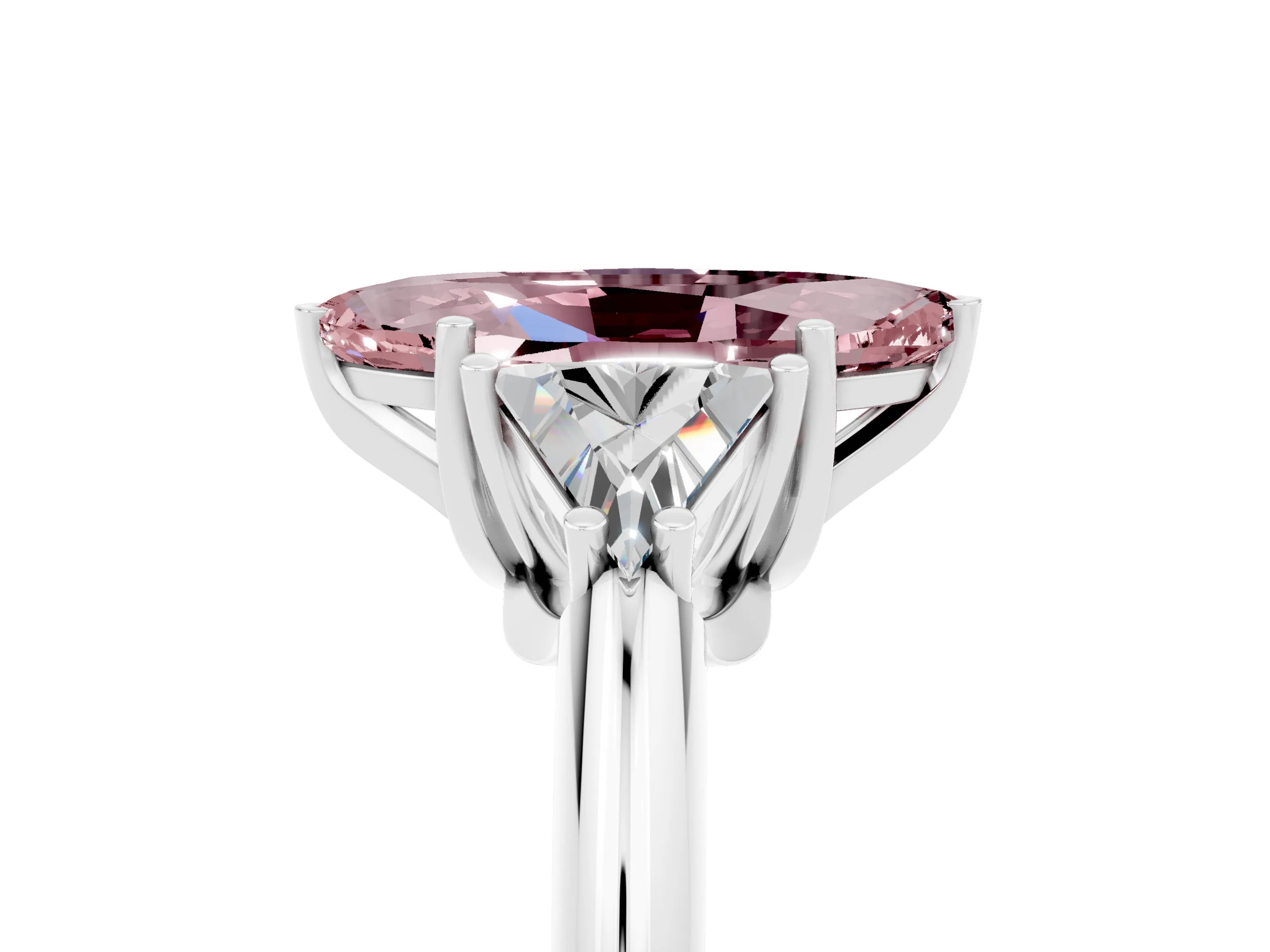 White gold Three-Stone Marquise Cut Cut Diamond Ring with Trillion Side Stones and Four-Prong Setting_5