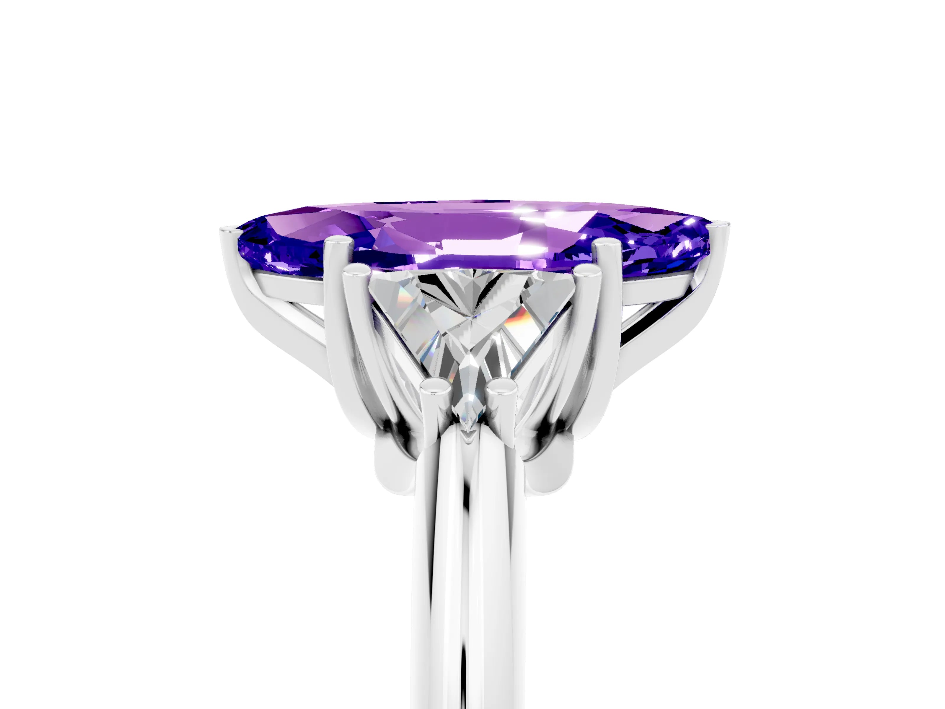White gold Three-Stone Marquise Cut Cut Diamond Ring with Trillion Side Stones and Four-Prong Setting_5