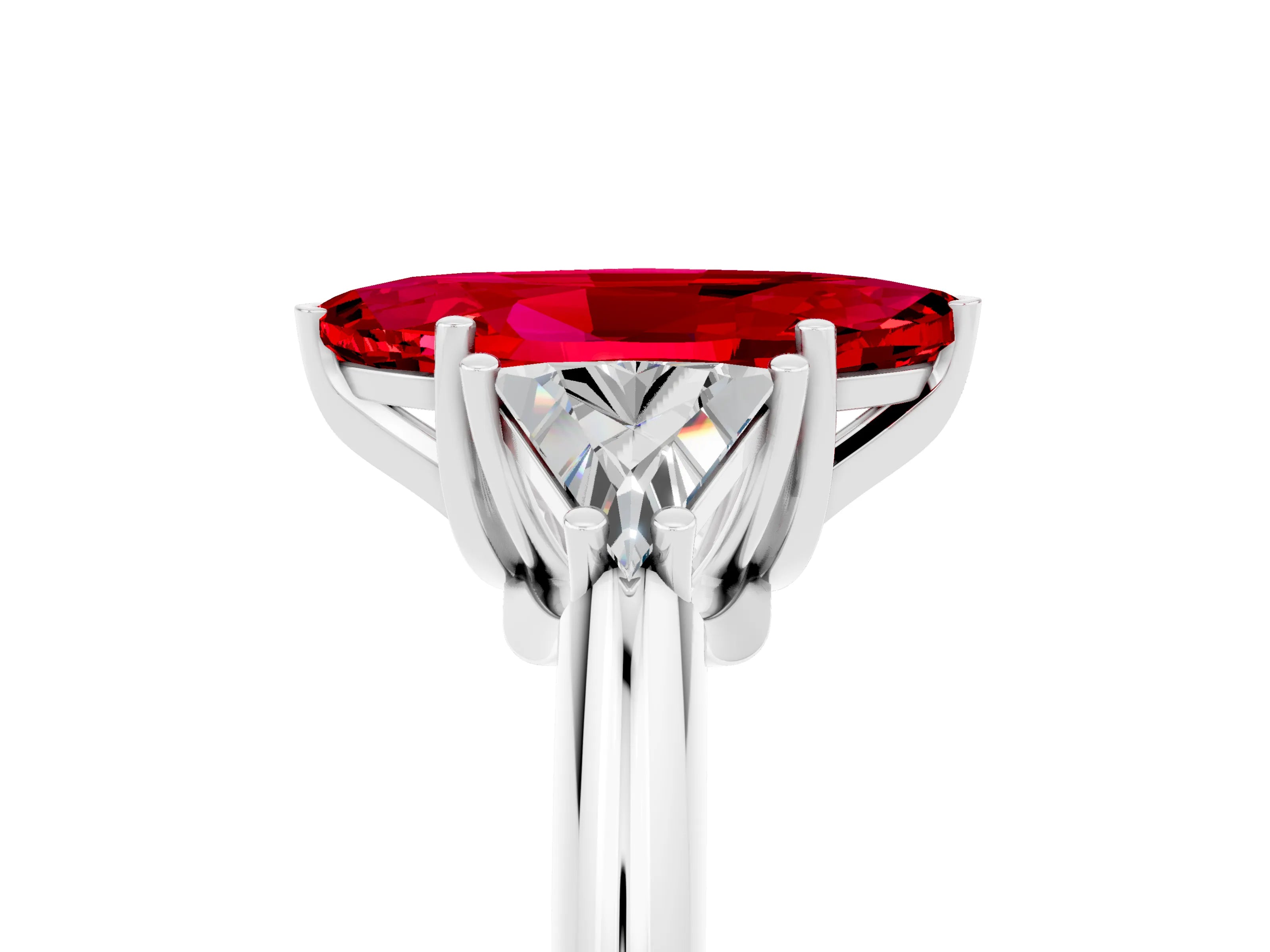 White gold Three-Stone Marquise Cut Cut Diamond Ring with Trillion Side Stones and Four-Prong Setting_5