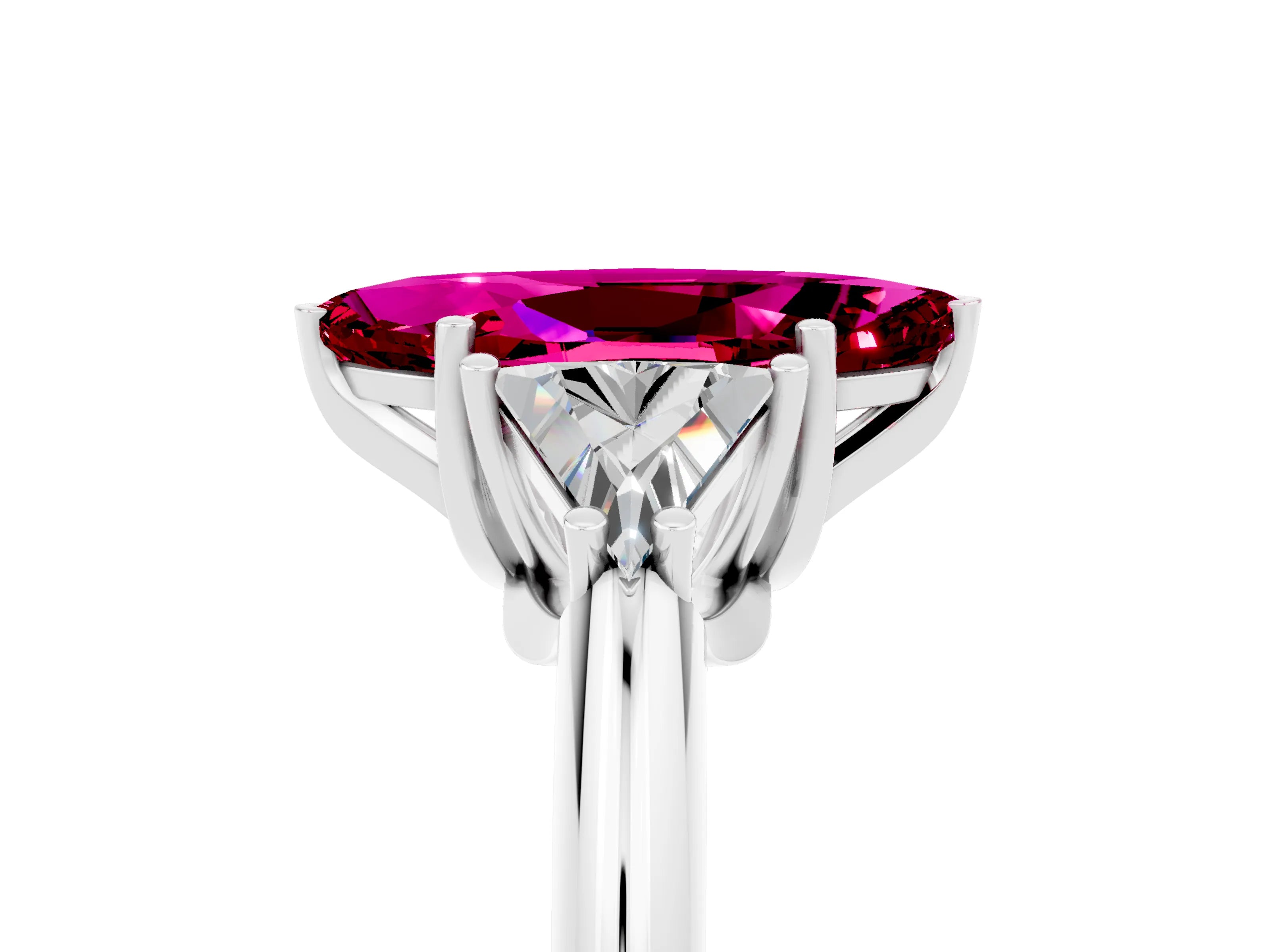 White gold Three-Stone Marquise Cut Cut Diamond Ring with Trillion Side Stones and Four-Prong Setting_5