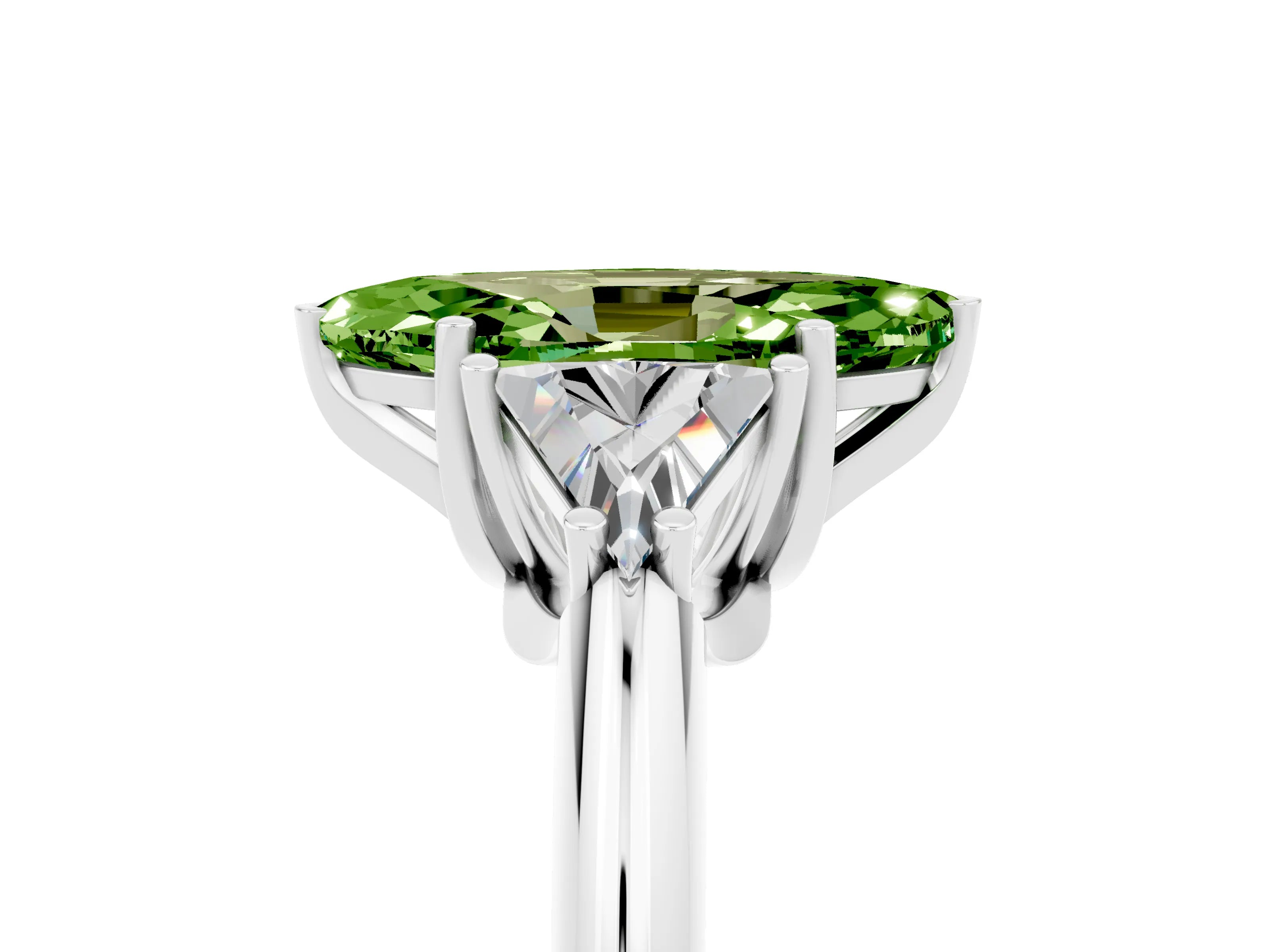 White gold Three-Stone Marquise Cut Cut Diamond Ring with Trillion Side Stones and Four-Prong Setting_5