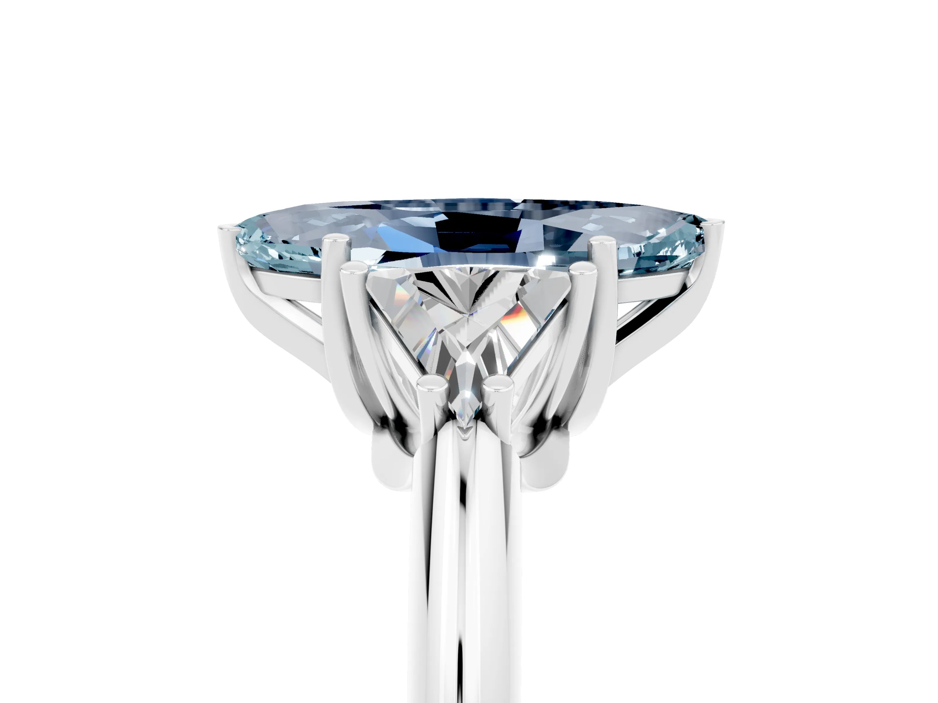 White gold Three-Stone Marquise Cut Cut Diamond Ring with Trillion Side Stones and Four-Prong Setting_5