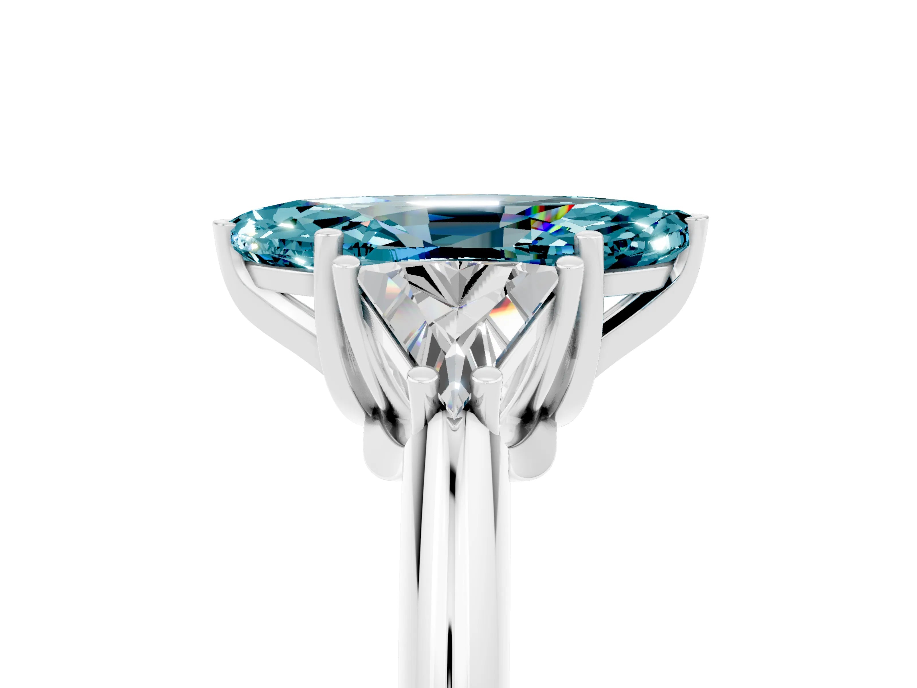 White gold Three-Stone Marquise Cut Cut Diamond Ring with Trillion Side Stones and Four-Prong Setting_5