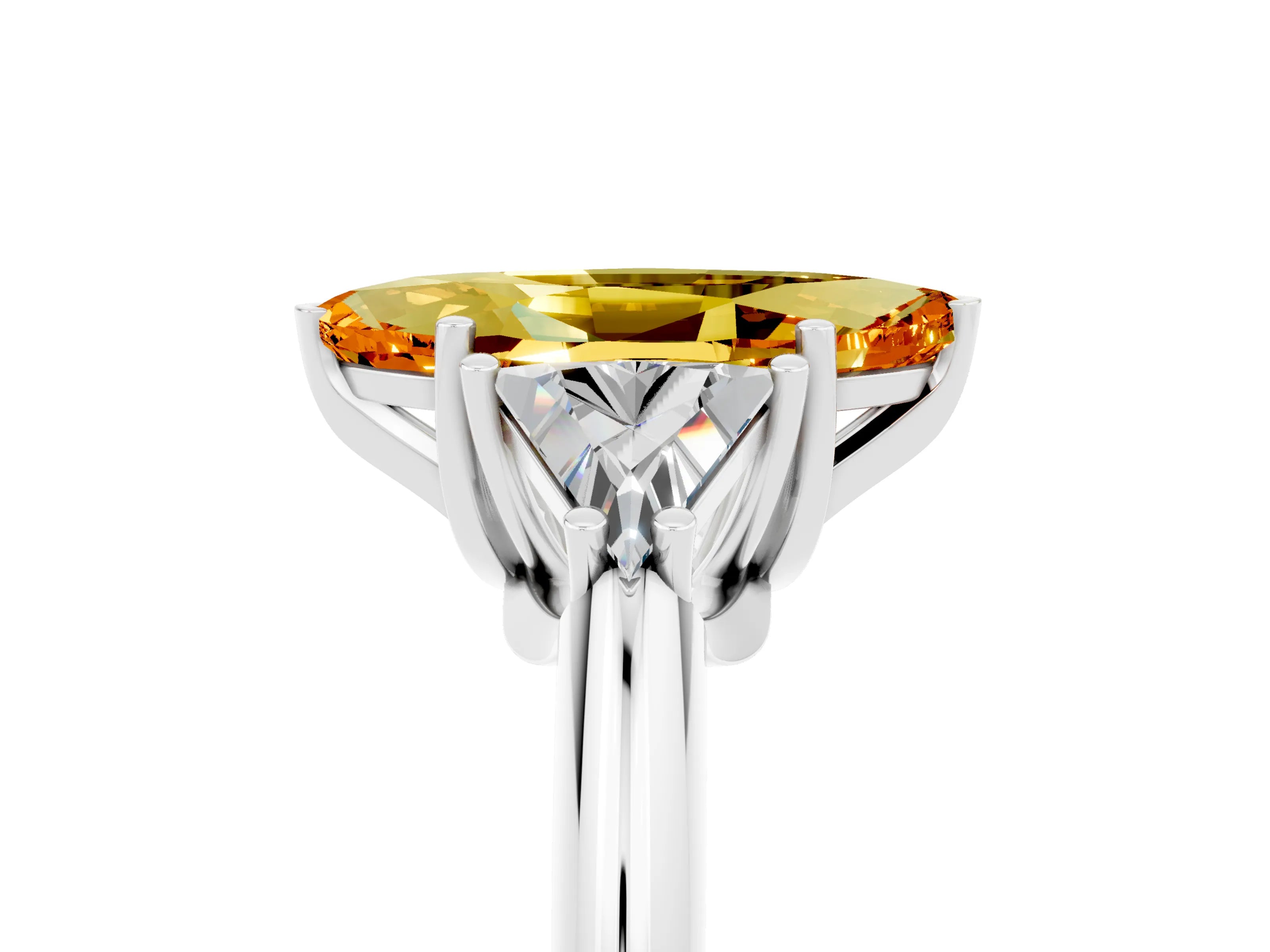 White gold Three-Stone Marquise Cut Cut Diamond Ring with Trillion Side Stones and Four-Prong Setting_5