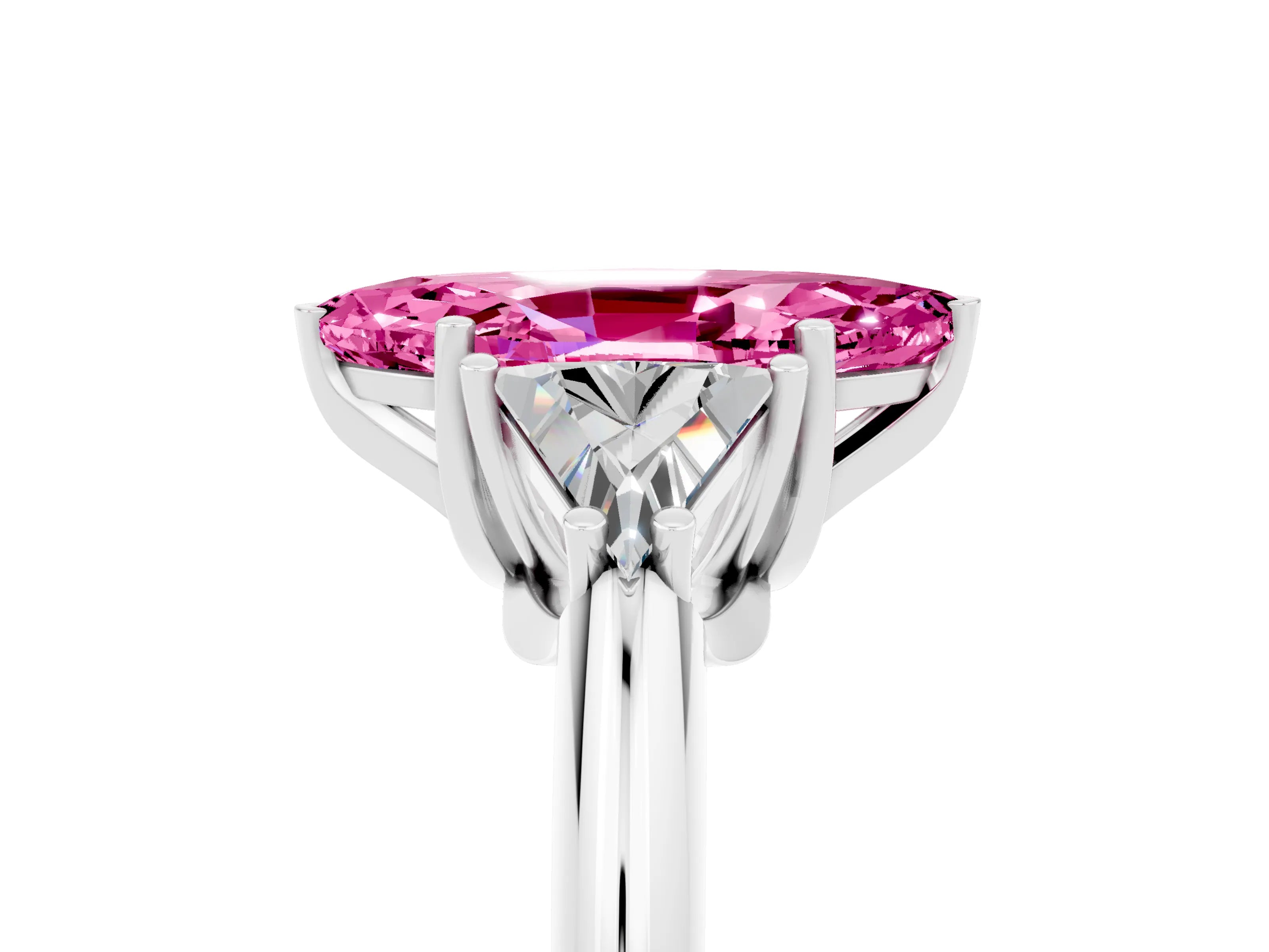 White gold Three-Stone Marquise Cut Cut Diamond Ring with Trillion Side Stones and Four-Prong Setting_5