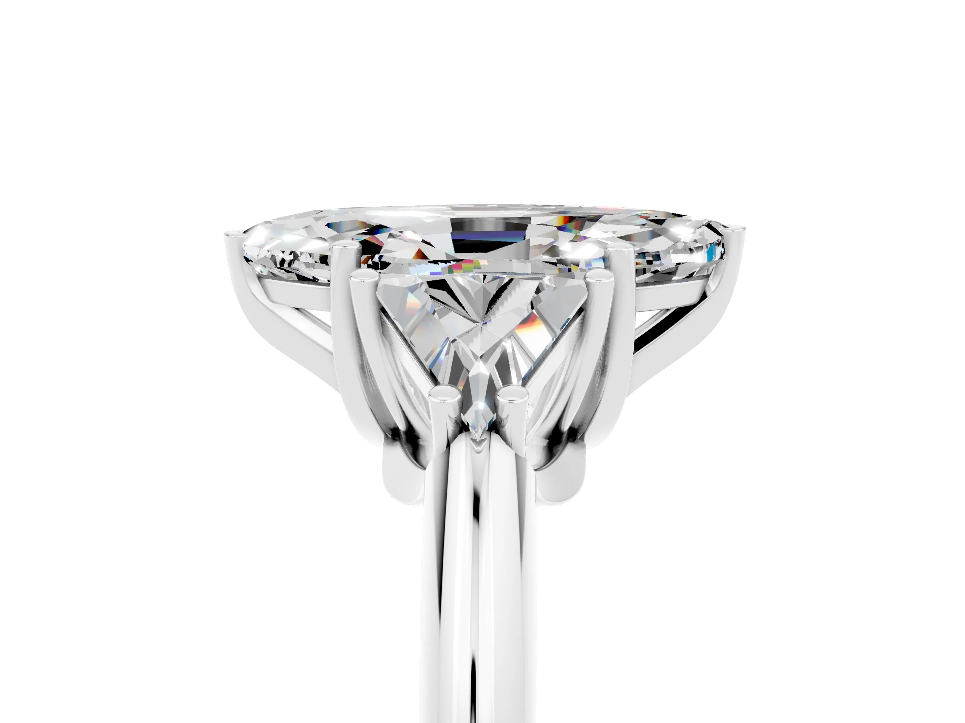 White gold Three-Stone Marquise Cut Cut Diamond Ring with Trillion Side Stones and Four-Prong Setting_5