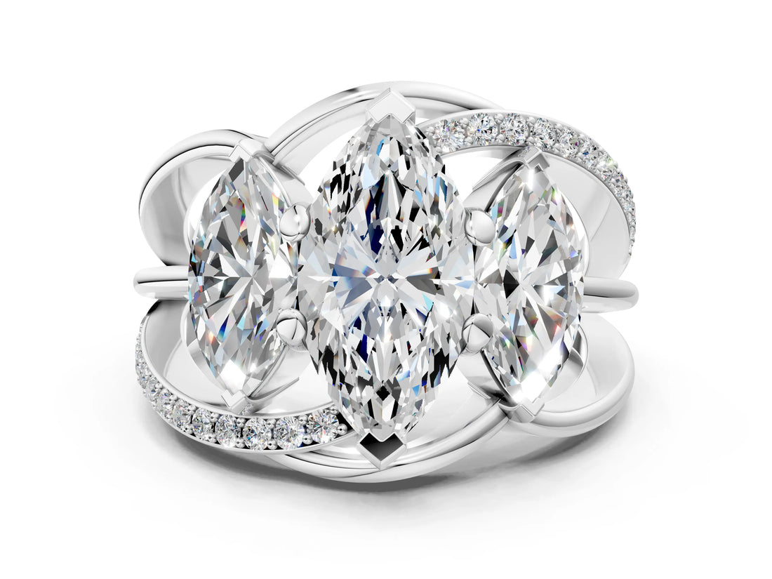White gold Three-Stone Marquise Cut Cut Diamond Split Shank Prong Set Ring_7