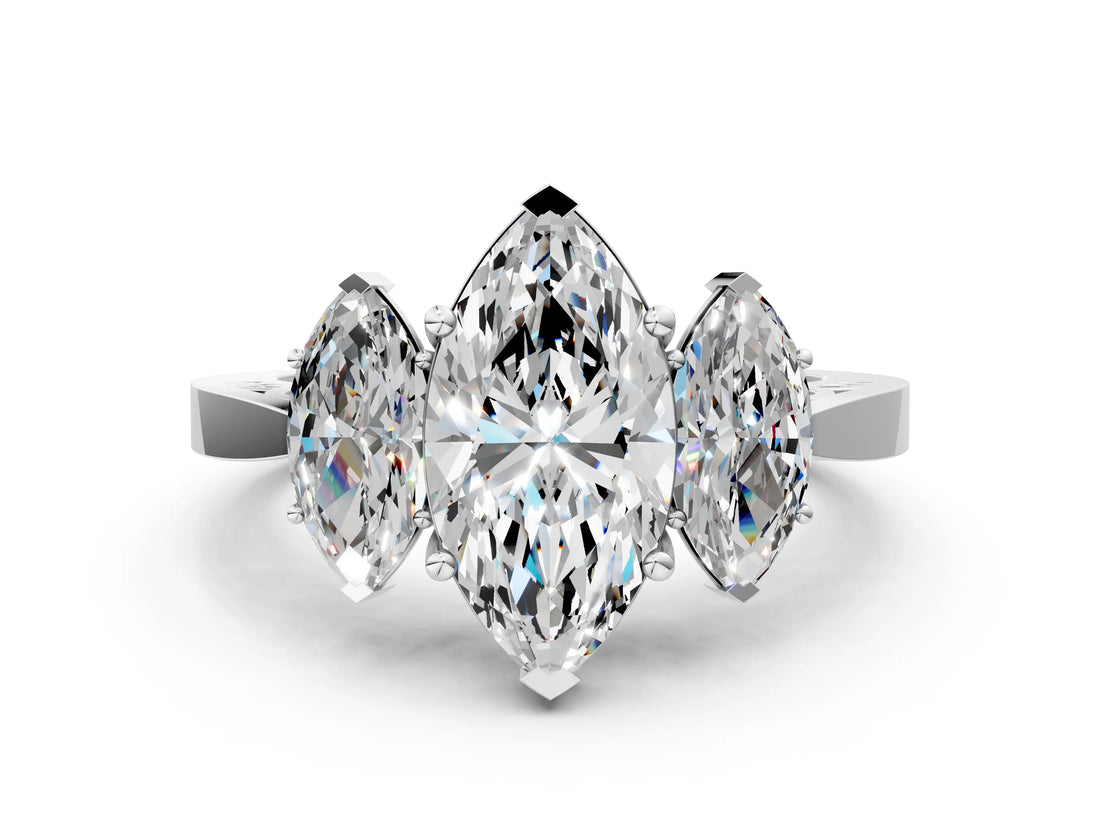 White gold Three-Stone Marquise Cut Diamond Cathedral Engagement Ring with Prong Setting_6