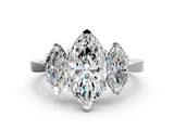 White gold Three-Stone Marquise Cut Diamond Cathedral Engagement Ring with Prong Setting_6
