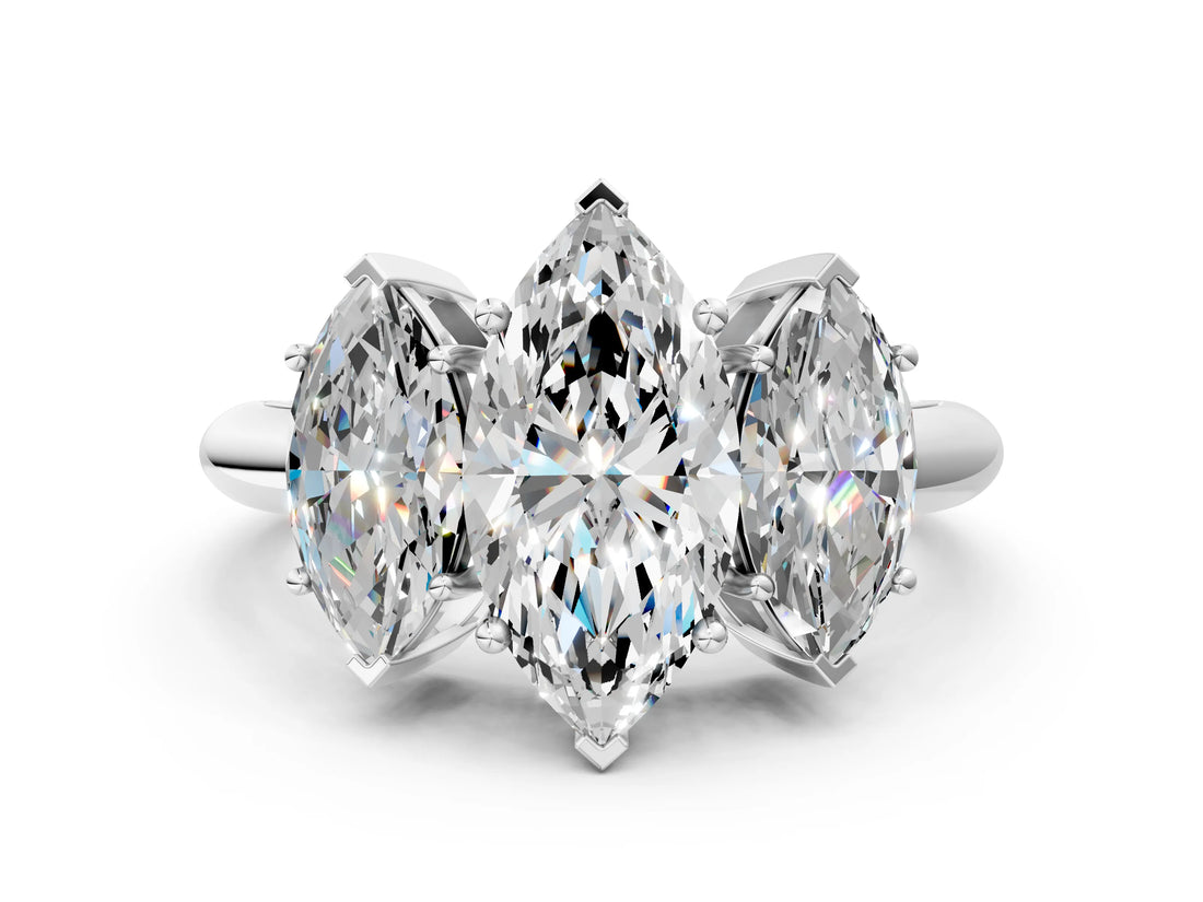 White gold Three-Stone Marquise Cut Diamond Engagement Ring with Prong Setting on a White Gold Band_6