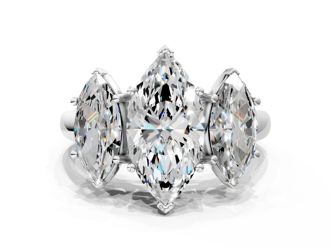 White gold Three-Stone Marquise Cut Diamond Engagement Ring with Prong Setting_7