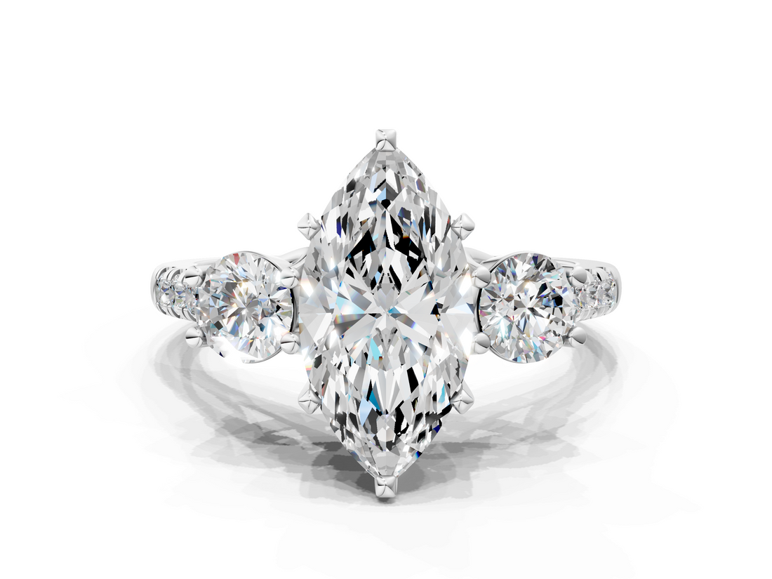 White gold Three-Stone Marquise Cut Diamond Pavé Band with Four-Prong Setting_52