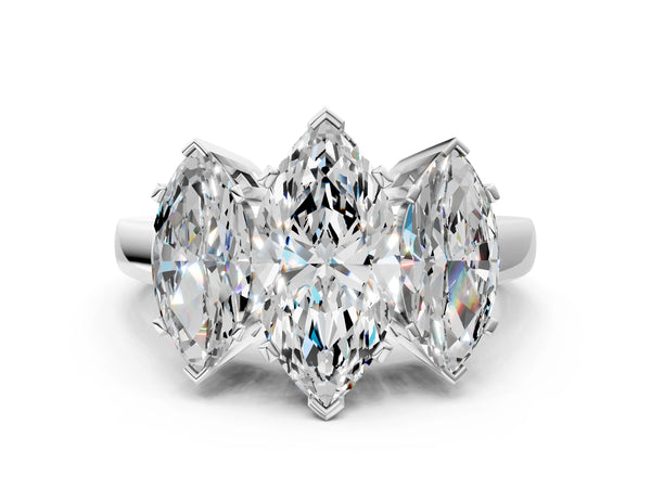 White gold Three-Stone Marquise Cut Diamond Ring with Channel Set Band and Four-Prong Setting