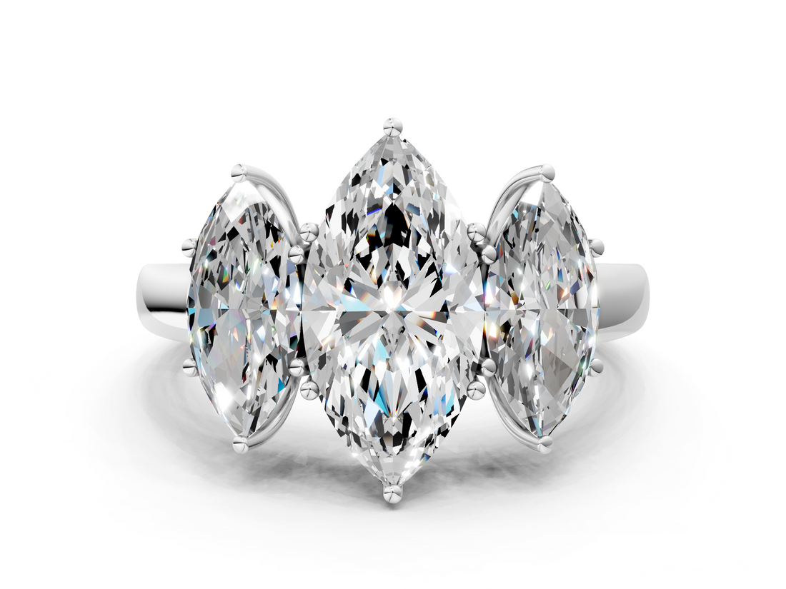 White gold Three-Stone Marquise Cut Diamond Ring with Channel-Set Band and Four-Prong Setting_68