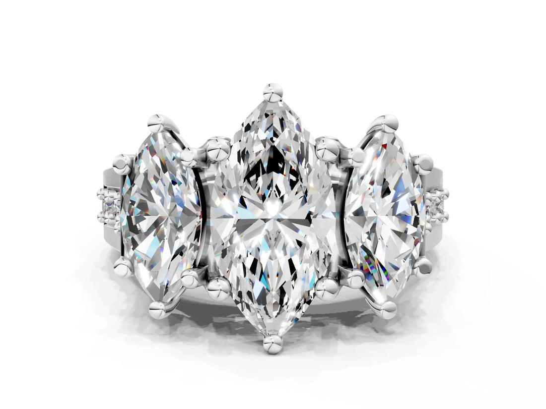 White gold Three-Stone Marquise Cut Diamond Ring with Channel-Set Band and Four-Prong Setting_69