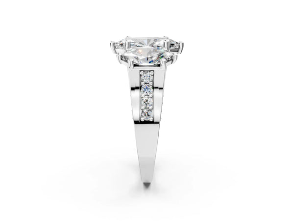 Platinum Marquise Three Stone Pave Engagement Ring Setting with Near-Equal Side Stones