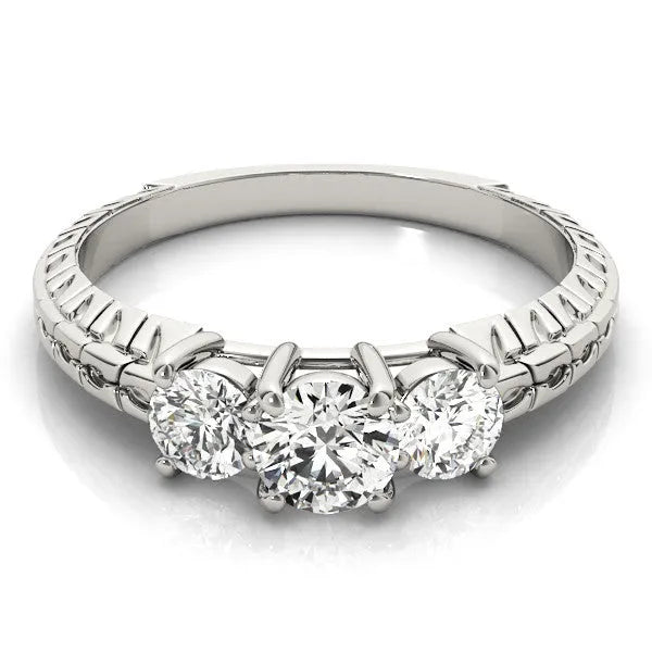 White gold Three-Stone Marquise Cut Diamond Ring with Channel-Set Band and Prong Setting