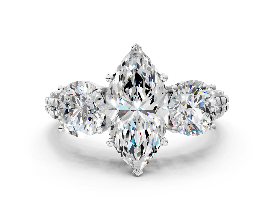 White gold Three-Stone Marquise Cut Diamond Ring with Channel-Set Band and Prong Setting_6