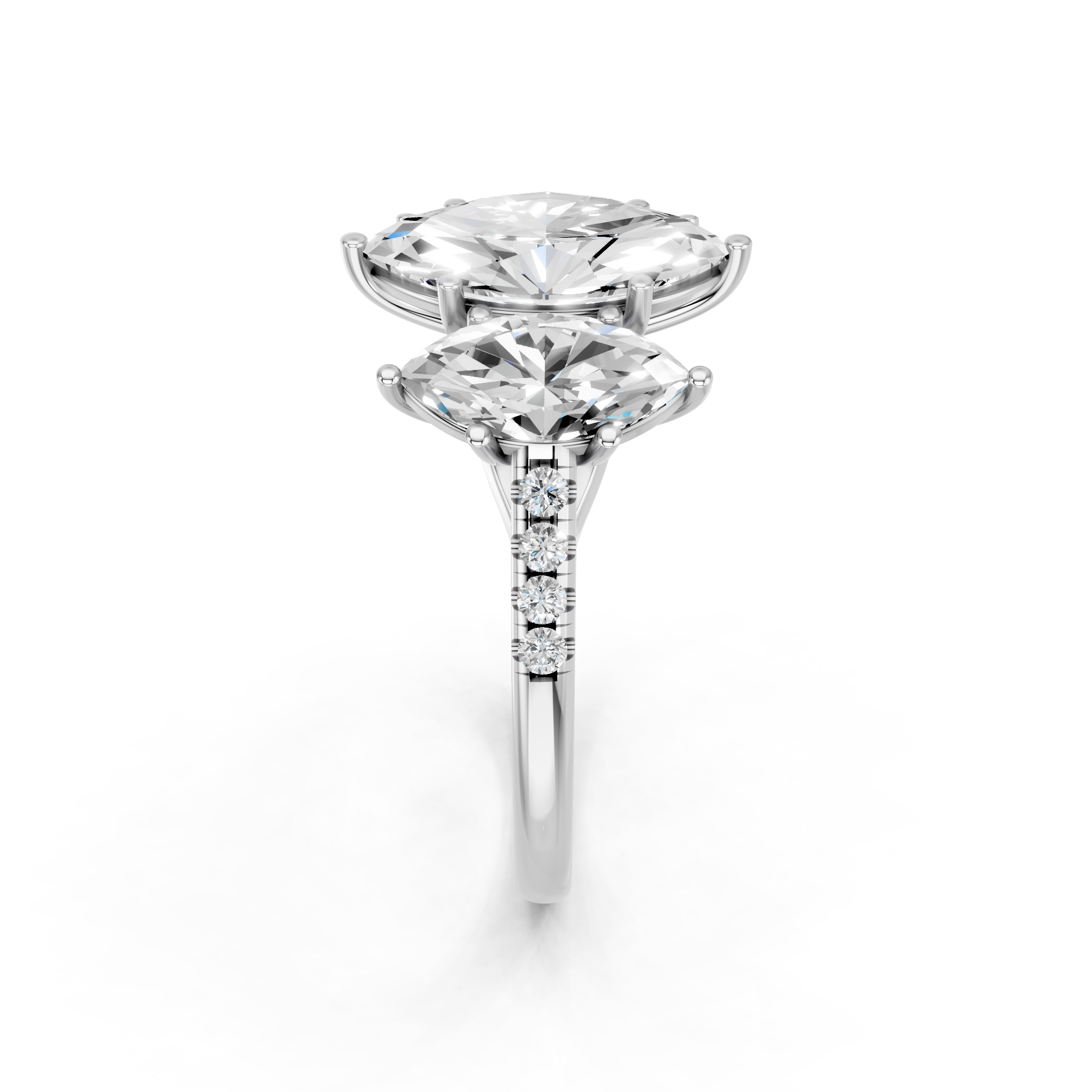 White gold Three-Stone Marquise Cut Diamond Ring with Pavé Band and Prong Setting_12