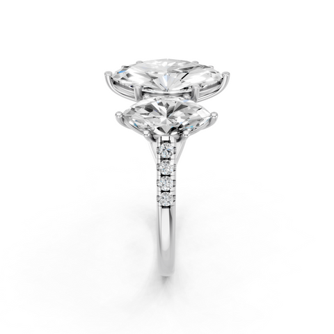 White gold Three-Stone Marquise Cut Diamond Ring with Pavé Band and Prong Setting_12