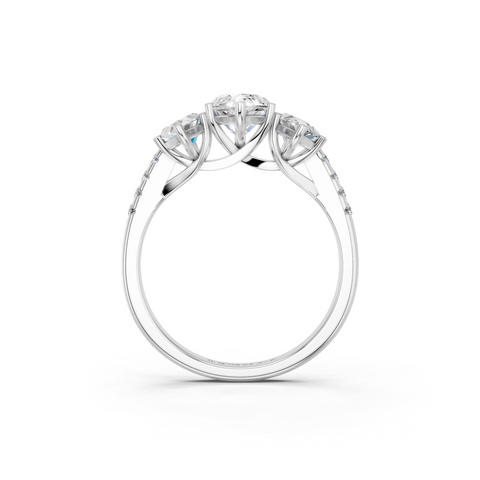 White gold Three-Stone Marquise Cut Diamond Ring with Pavé Band and Prong Setting_13