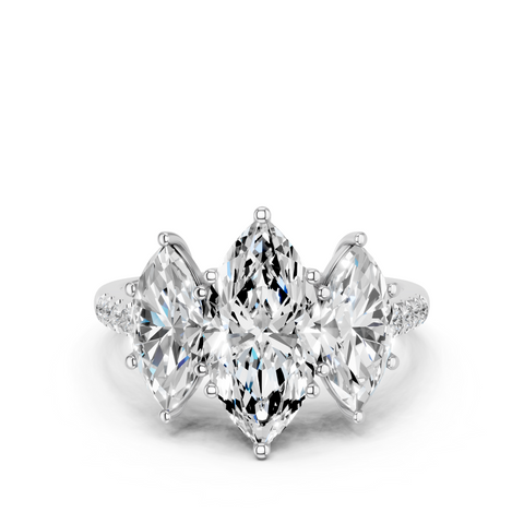 White gold Three-Stone Marquise Cut Diamond Ring with Pavé Band and Prong Setting_19