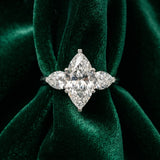 White gold Three-Stone Marquise Cut Diamond Ring with Pear Side Stones and Four-Prong Setting_167