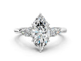 White gold Three-Stone Marquise Cut Diamond Ring with Pear  Side Stones in Four-Prong Setting_16