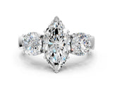 White gold Three-Stone Marquise Cut Diamond Ring with Round Side Stones, Classic Band, and Four-Prong Setting_19