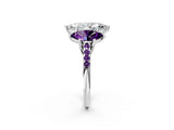 White gold Three-Stone Marquise Cut Diamond Ring with Round with Amethyst side stone Pavé Band and Prong Setting_14