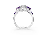 White gold Three-Stone Marquise Cut Diamond Ring with Round with Amethyst side stone Pavé Band and Prong Setting_15