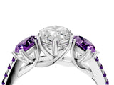White gold Three-Stone Marquise Cut Diamond Ring with Round with Amethyst side stone Pavé Band and Prong Setting_4