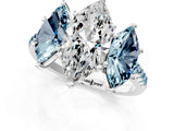 White gold Three-Stone Marquise Cut Diamond Ring with Round with Aquamarine side stone Pavé Band and Prong Setting_13