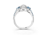 White gold Three-Stone Marquise Cut Diamond Ring with Round with Aquamarine side stone Pavé Band and Prong Setting_15
