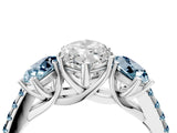 White gold Three-Stone Marquise Cut Diamond Ring with Round with Aquamarine side stone Pavé Band and Prong Setting_16