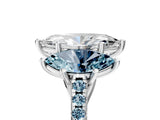 White gold Three-Stone Marquise Cut Diamond Ring with Round with Aquamarine side stone Pavé Band and Prong Setting_17
