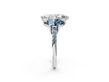 White gold Three-Stone Marquise Cut Diamond Ring with Round with Aquamarine side stone Pavé Band and Prong Setting_2