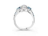 White gold Three-Stone Marquise Cut Diamond Ring with Round with Aquamarine side stone Pavé Band and Prong Setting_3