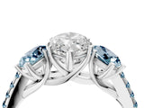 White gold Three-Stone Marquise Cut Diamond Ring with Round with Aquamarine side stone Pavé Band and Prong Setting_4