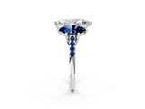 White gold Three-Stone Marquise Cut Diamond Ring with Round with Blue Sapphire side stone Pavé Band and Prong Setting_14