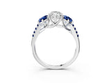 White gold Three-Stone Marquise Cut Diamond Ring with Round with Blue Sapphire side stone Pavé Band and Prong Setting_15