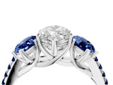 White gold Three-Stone Marquise Cut Diamond Ring with Round with Blue Sapphire side stone Pavé Band and Prong Setting_16