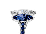 White gold Three-Stone Marquise Cut Diamond Ring with Round with Blue Sapphire side stone Pavé Band and Prong Setting_17