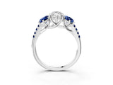 White gold Three-Stone Marquise Cut Diamond Ring with Round with Blue Sapphire side stone Pavé Band and Prong Setting_3