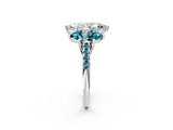 White gold Three-Stone Marquise Cut Diamond Ring with Round with Blue Topaz side stone Pavé Band and Prong Setting_14