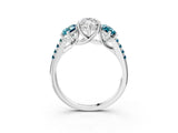 White gold Three-Stone Marquise Cut Diamond Ring with Round with Blue Topaz side stone Pavé Band and Prong Setting_15