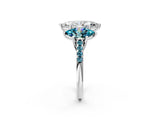 White gold Three-Stone Marquise Cut Diamond Ring with Round with Blue Topaz side stone Pavé Band and Prong Setting_2